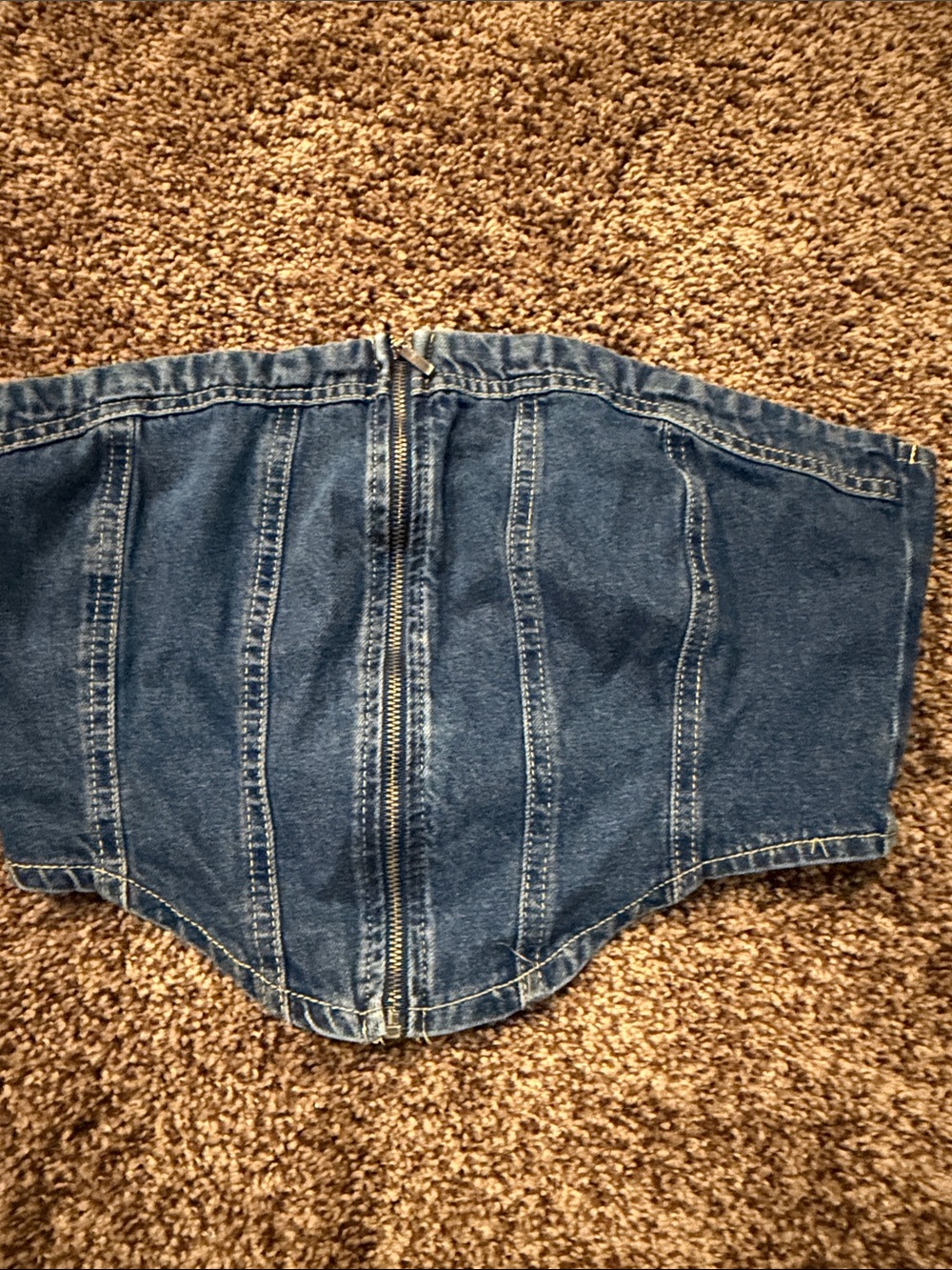 Denim Corset Top with Front Zip - Dark Blue